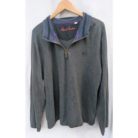 Robert Graham Mens Skull Rose Logo Half Zip Pullover Sweater Sz Large Charcoal - Picture 3 of 6